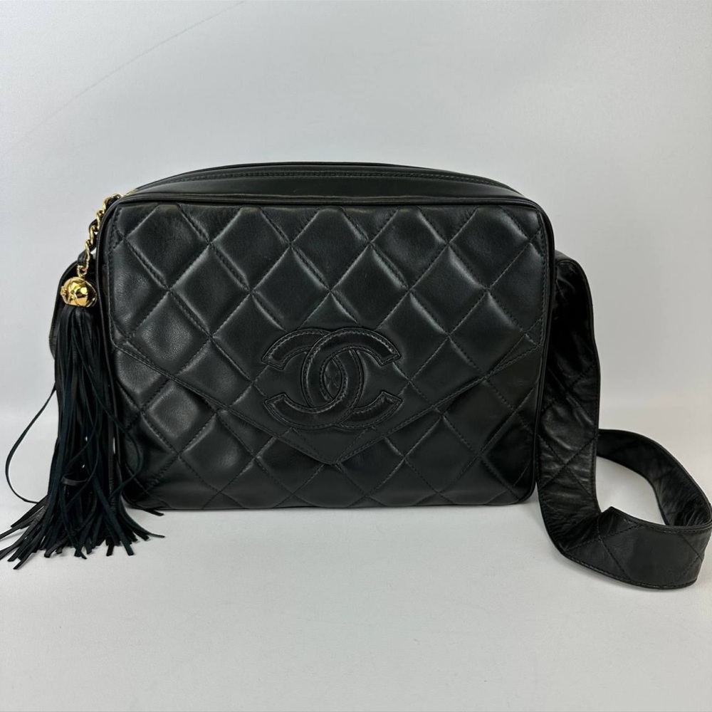 Chanel Vintage Large Flap Bag Black Lambskin Gold Plated Hardware